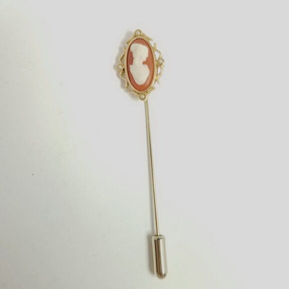 Vintage Avon Cameo Stick Pin Brooch, Gold Tone Faux Pearl Lady Portrait Estate - Picture 6 of 6